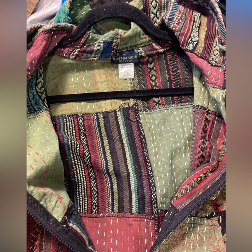 Green/Orange Kantha Patchwork Jacket Size M/L - image 5